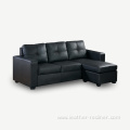 Living Room Black Leather L Shaped Sofa